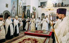 В канун Недели 7-й по Пасхе Патриарший Экзарх совершил всенощное бдение в Жировичском мужском монастыре